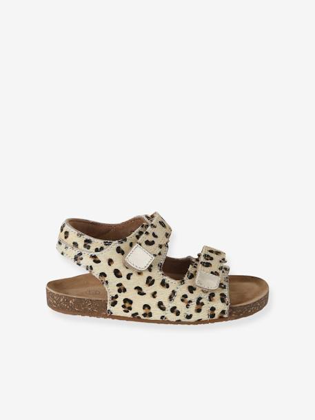 Sandales scratchées cuir motif léopard enfant beige imprimé - vertbaudet enfant 
