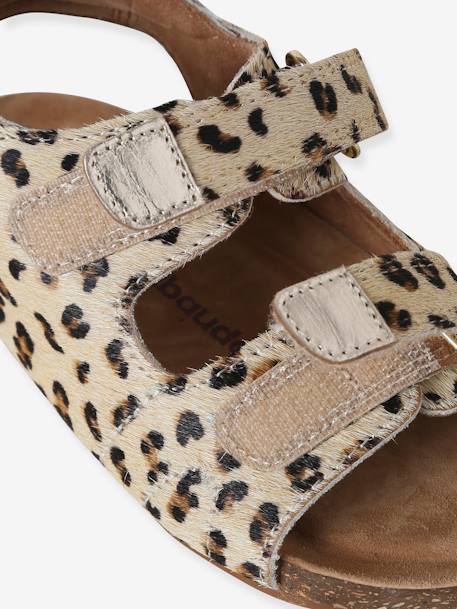 Sandales scratchées cuir motif léopard enfant beige imprimé - vertbaudet enfant 