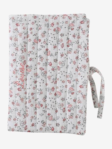 Coffret cadeau naissance 8 pièces : 1 hochet, 1 tapis à langer nomade, 5 lingettes, 1 pochette blanc imprimé+ocre - vertbaudet enfant 