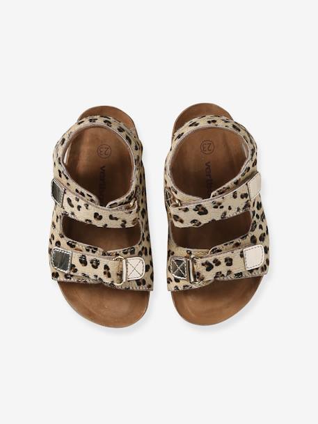 Leren kindersandalen met klittenbandsluiting beige, bedrukt - vertbaudet enfant 