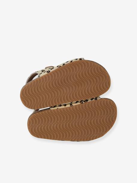 Sandales scratchées cuir motif léopard enfant beige imprimé - vertbaudet enfant 