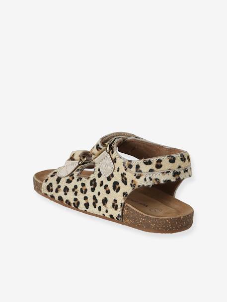 Sandales scratchées cuir motif léopard enfant beige imprimé - vertbaudet enfant 