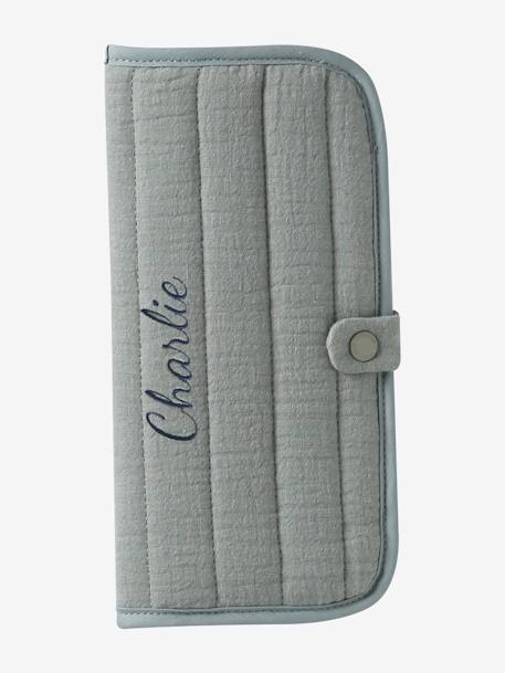 Protège livret de famille en gaze de coton ocre+vert sauge - vertbaudet enfant 