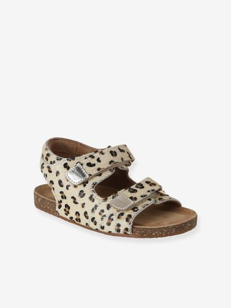 Leren kindersandalen met klittenbandsluiting beige, bedrukt - vertbaudet enfant 