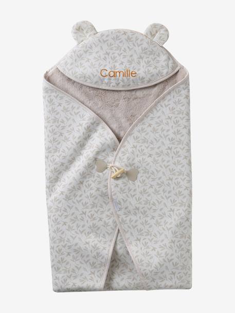 Plaid bébé à capuche en molleton, doublé peluche beige imprimé - vertbaudet enfant 