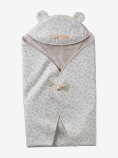 Verzorging-Plaid met capuchon voor baby van molton, gevoerd met pluche