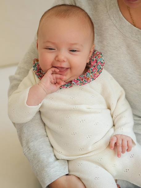 Ensemble naissance 2 pièces en tricot détail tissu Liberty écru - vertbaudet enfant 