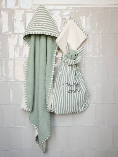 Coffret cadeau naissance cape de bain réversible personnalisable et gant vert sauge - vertbaudet enfant 