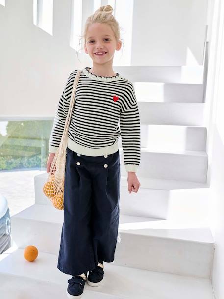 Pull fille à rayures bleu grisé+marine - vertbaudet enfant 