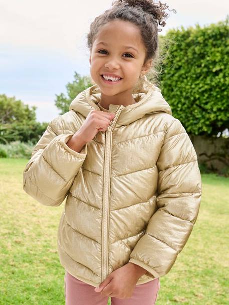 Doudoune fille légère à capuche effet brillant métallisé or - vertbaudet enfant 