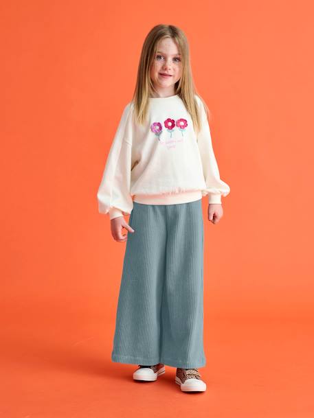 Pantalon fille large en velours anthracite+bleu grisé+chocolat+écru+kaki+marron+mauve+prune+rose - vertbaudet enfant 