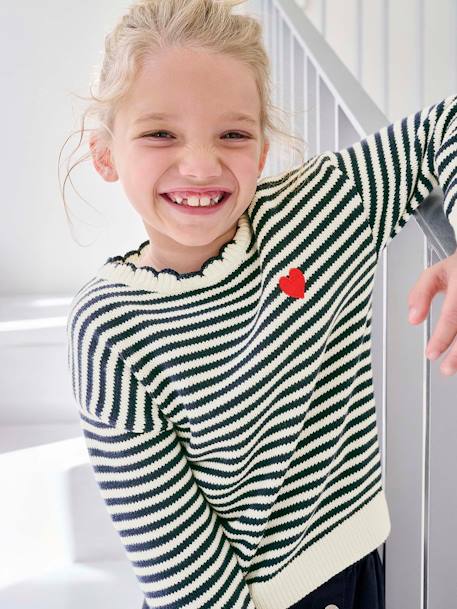 Pull fille à rayures bleu grisé+marine - vertbaudet enfant 