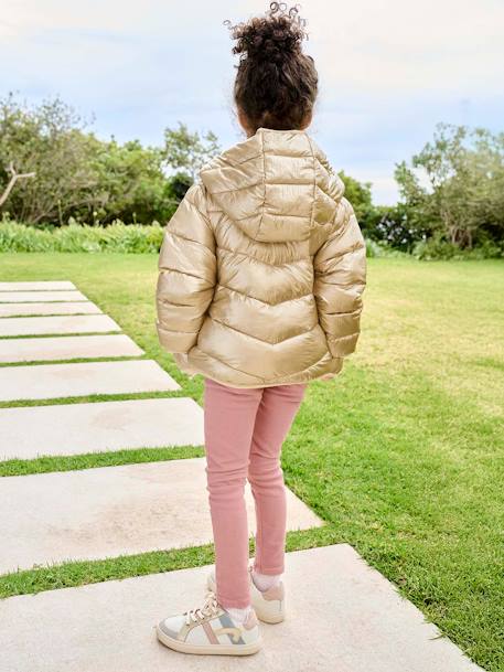 Doudoune fille légère à capuche effet brillant métallisé or - vertbaudet enfant 