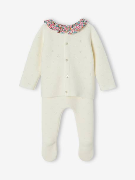 Ensemble naissance 2 pièces en tricot détail tissu Liberty écru - vertbaudet enfant 