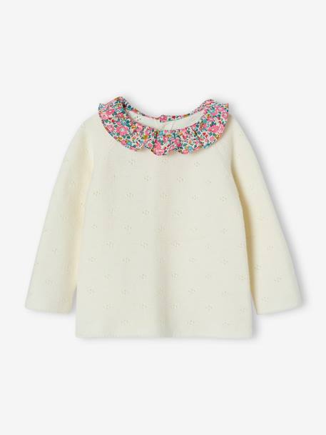 Ensemble naissance 2 pièces en tricot détail tissu Liberty écru - vertbaudet enfant 