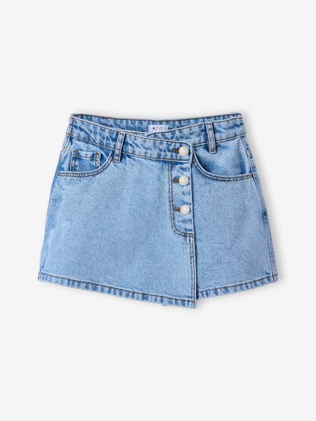 Jupe short en jean asymétrique fille bleu clair - vertbaudet enfant 