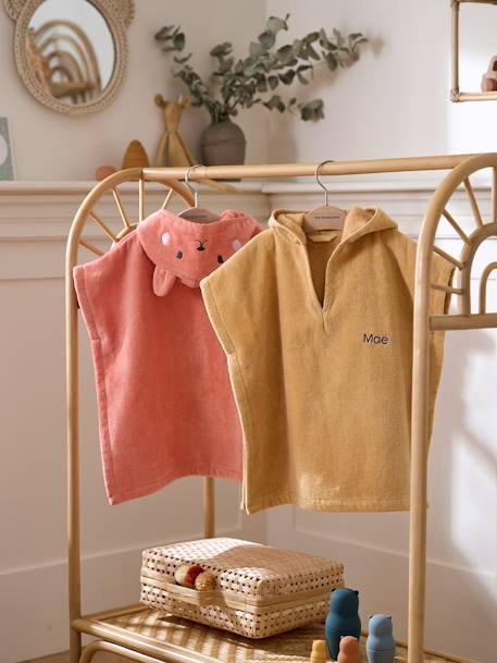 Poncho de bain bébé avec coton recyclé personnalisable Animal abricot+beige+ocre+olive - vertbaudet enfant 