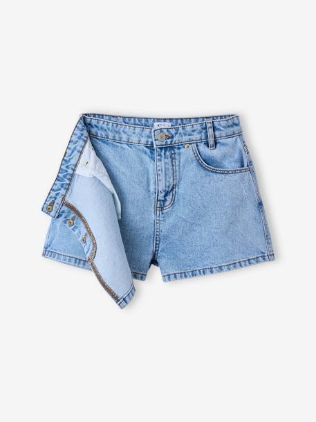 Jupe short en jean asymétrique fille bleu clair - vertbaudet enfant 
