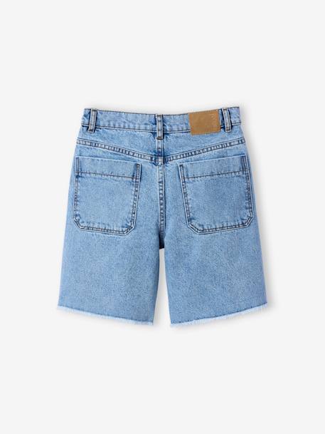 Short long en jean fille bas effiloché bleu clair - vertbaudet enfant 