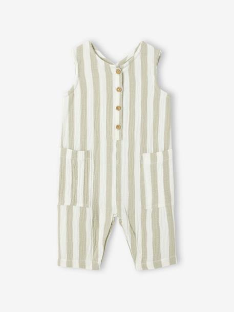 Gestripte katoenen baby romper groen, gestreept - vertbaudet enfant 