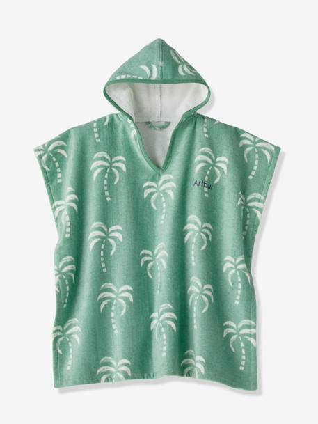 Poncho de bain / plage enfant personnalisable, avec coton recyclé blanc imprimé+carreaux bleu+lilas+menthe - vertbaudet enfant 
