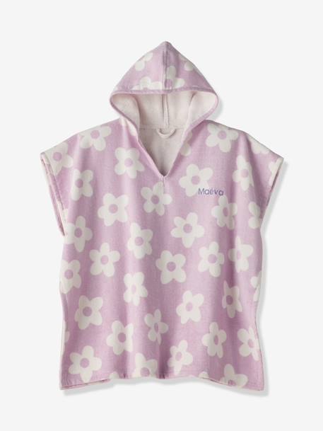 Poncho de bain / plage enfant personnalisable, avec coton recyclé blanc imprimé+carreaux bleu+lilas+menthe - vertbaudet enfant 