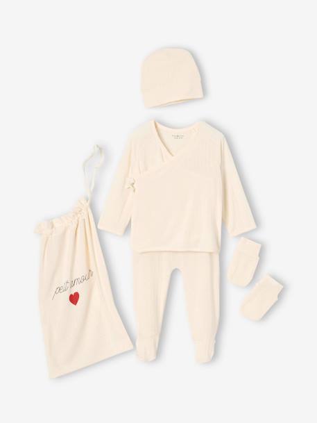 5-delige geboorteset: hemdje + broek + muts + handschoenen + zakje ENVIE DE FRAISE ecru - vertbaudet enfant 