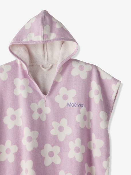 Poncho de bain / plage enfant personnalisable, avec coton recyclé blanc imprimé+carreaux bleu+lilas+menthe - vertbaudet enfant 
