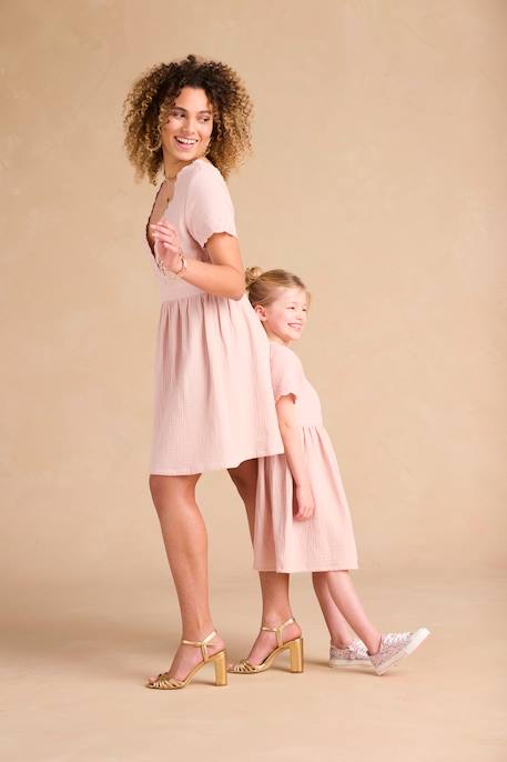 Feestelijke jurk voor meisjes, matchy matchy moeder/dochter capsule roze (poederkleur) - vertbaudet enfant 