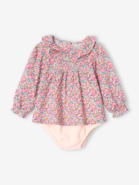 Ensemble naissance 2 pièces blouse tissu Liberty et bloomer écru - vertbaudet enfant 