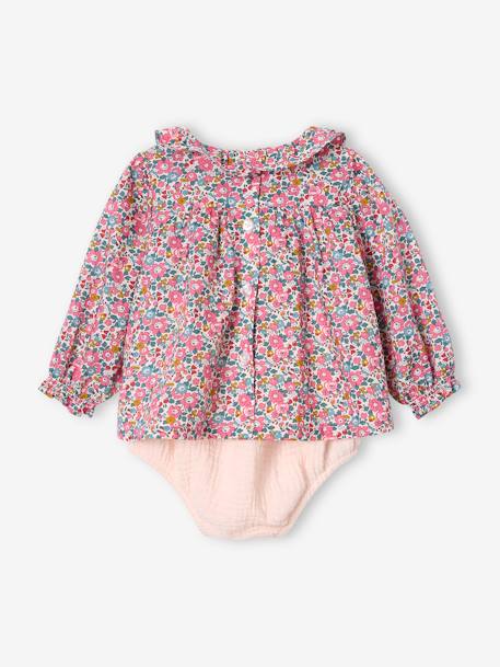 Ensemble naissance 2 pièces blouse tissu Liberty et bloomer écru - vertbaudet enfant 