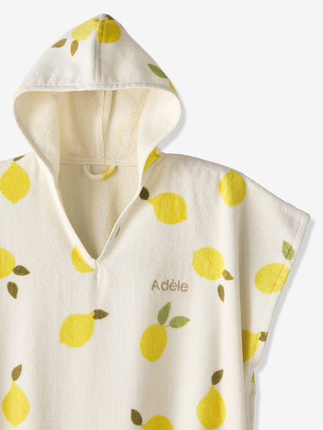 Gepersonaliseerde bad-/strandponcho voor kinderen, met gerecycled katoen blauw, geruit+lila+mintgroen+wit, bedrukt - vertbaudet enfant 