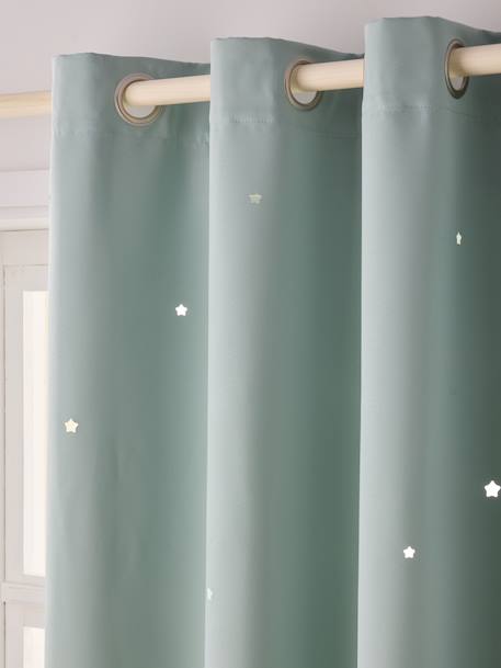 Rideau à oeillets occultant et motifs perforés MARINE+moutarde+rose poudré+vert moyen / étoiles+vert sauge - vertbaudet enfant 