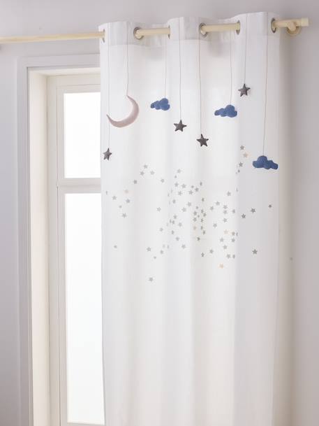 Rideau guirlande à œillets tamisant nuage et étoiles blanc - vertbaudet enfant 