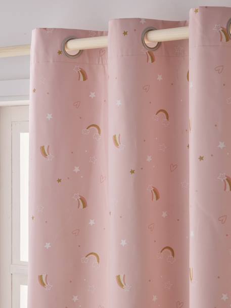 Rideau à ½illets occultant phosphorescent imprimé arc-en-ciel rose - vertbaudet enfant 