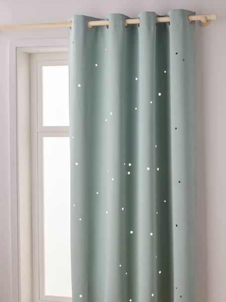 Rideau à oeillets occultant et motifs perforés MARINE+moutarde+rose poudré+vert moyen / étoiles+vert sauge - vertbaudet enfant 