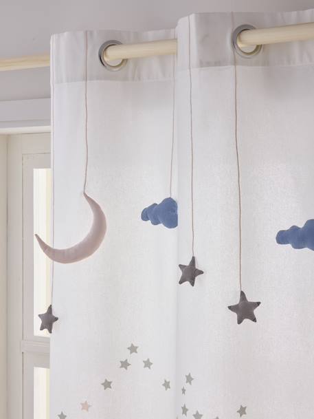 Rideau guirlande à œillets tamisant nuage et étoiles blanc - vertbaudet enfant 