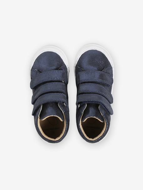 Leren MID-sneakers met klittenband, kleutercollectie meisjes beige, bedrukt+goud+marineblauw - vertbaudet enfant 