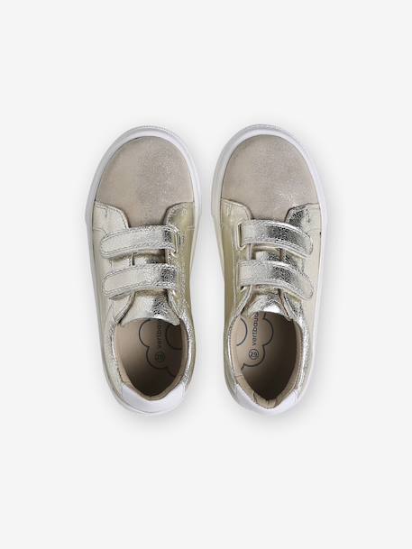 Leren kindersneakers met klittenband, kleutercollectie beige, bedrukt+goud - vertbaudet enfant 