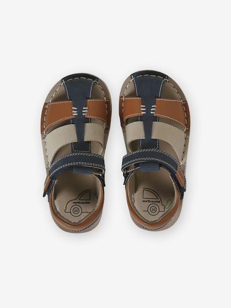Sandales scratchées cuir enfant collection maternelle beige+lot bleu - vertbaudet enfant 