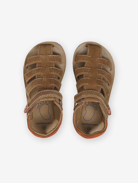 Sandalen met klittenband van leer voor kinderen, kleuterschoolcollectie kameel - vertbaudet enfant 