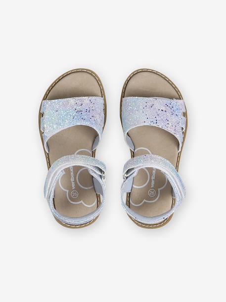 Glitzersandalen met klittenband voor kinderen, kleutercollectie veel blauw+wit, bedrukt - vertbaudet enfant 