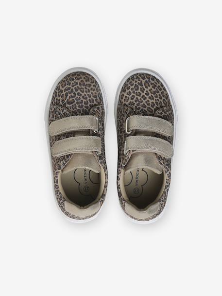 Leren kindersneakers met klittenband, kleutercollectie beige, bedrukt+goud - vertbaudet enfant 