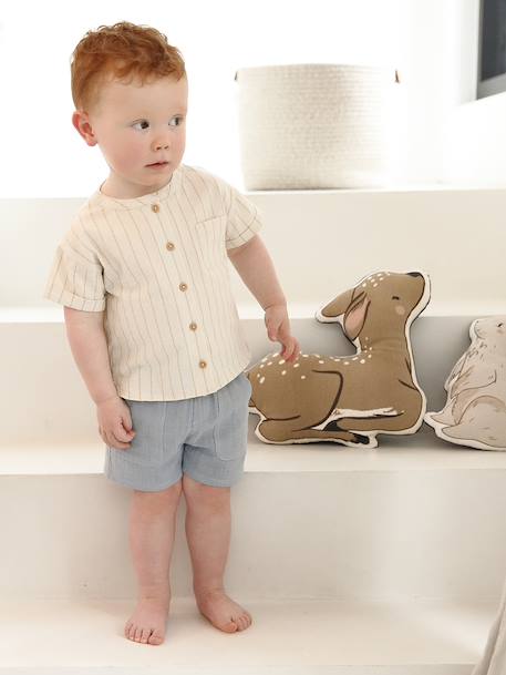 Ensemble bébé chemise rayée effet lin + short en gaze bleu grisé - vertbaudet enfant 