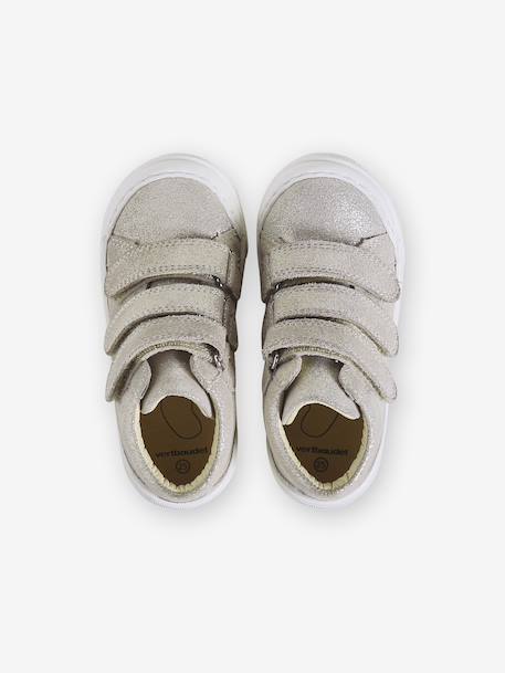 Leren MID-sneakers met klittenband, kleutercollectie meisjes beige, bedrukt+goud+marineblauw - vertbaudet enfant 