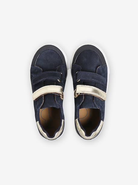 Leren meisjessneakers met klittenband bruin+marineblauw - vertbaudet enfant 