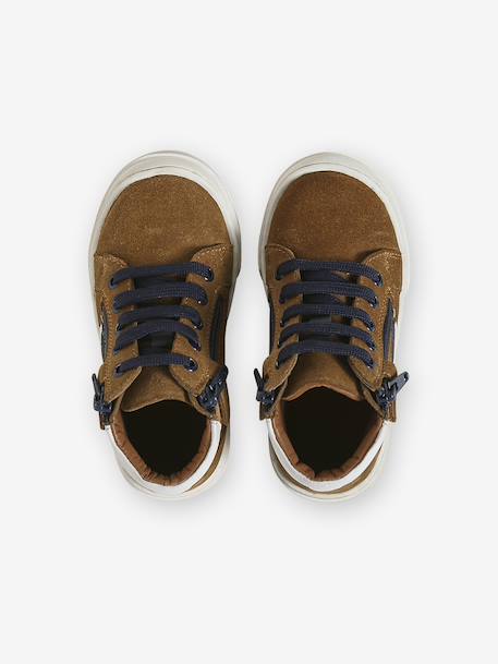 Chaussures enfant garçon cuir montantes zippées et lacées marine+marron - vertbaudet enfant 