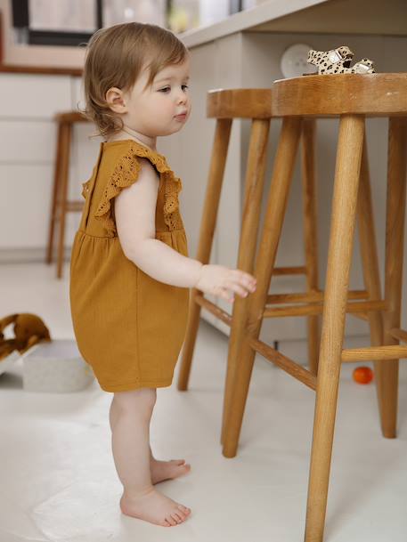 Combishort voor baby's van twee materialen karamel+koraal - vertbaudet enfant 