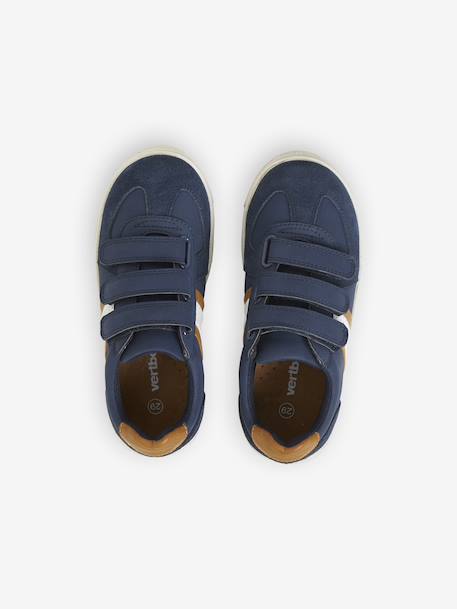 Tennis enfant garçon synthétique à scratchs BLEU FONCE UNI AVEC DECOR+marron - vertbaudet enfant 