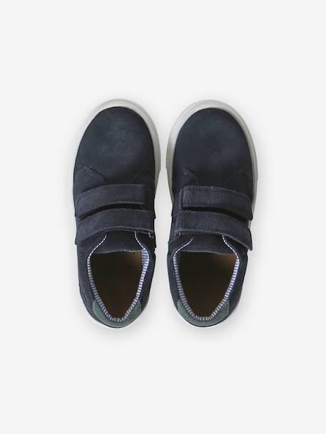 Derbies garçon cuir à scratchs marine+MARRON MOYEN UNI - vertbaudet enfant 